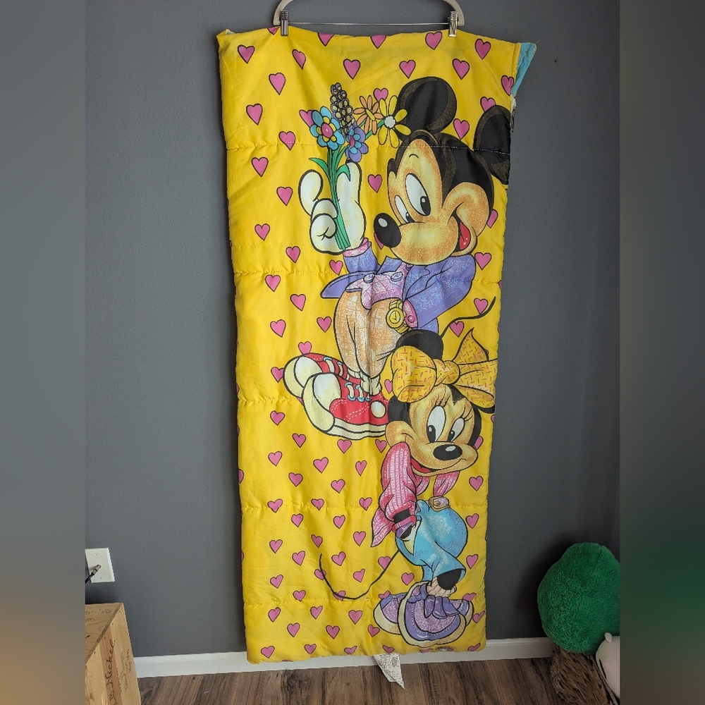 Vintage Disney Minnie And Mickey Fleece Lined Sleeping Back With Zipper 30 X 66